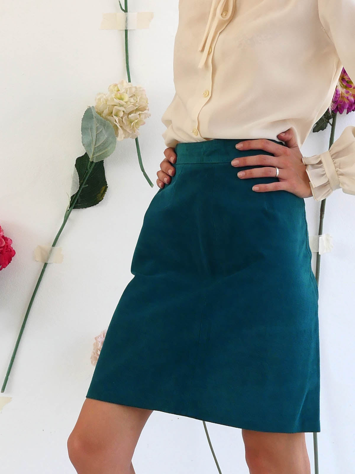 Vintage Dark Teal Suede Mini Skirt