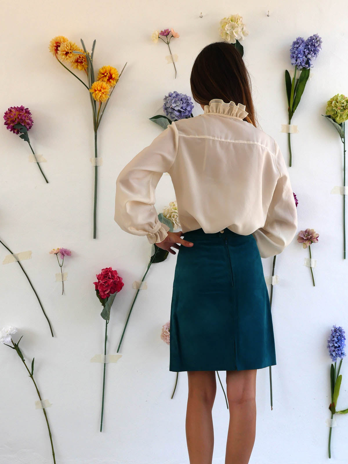 Vintage Dark Teal Suede Mini Skirt