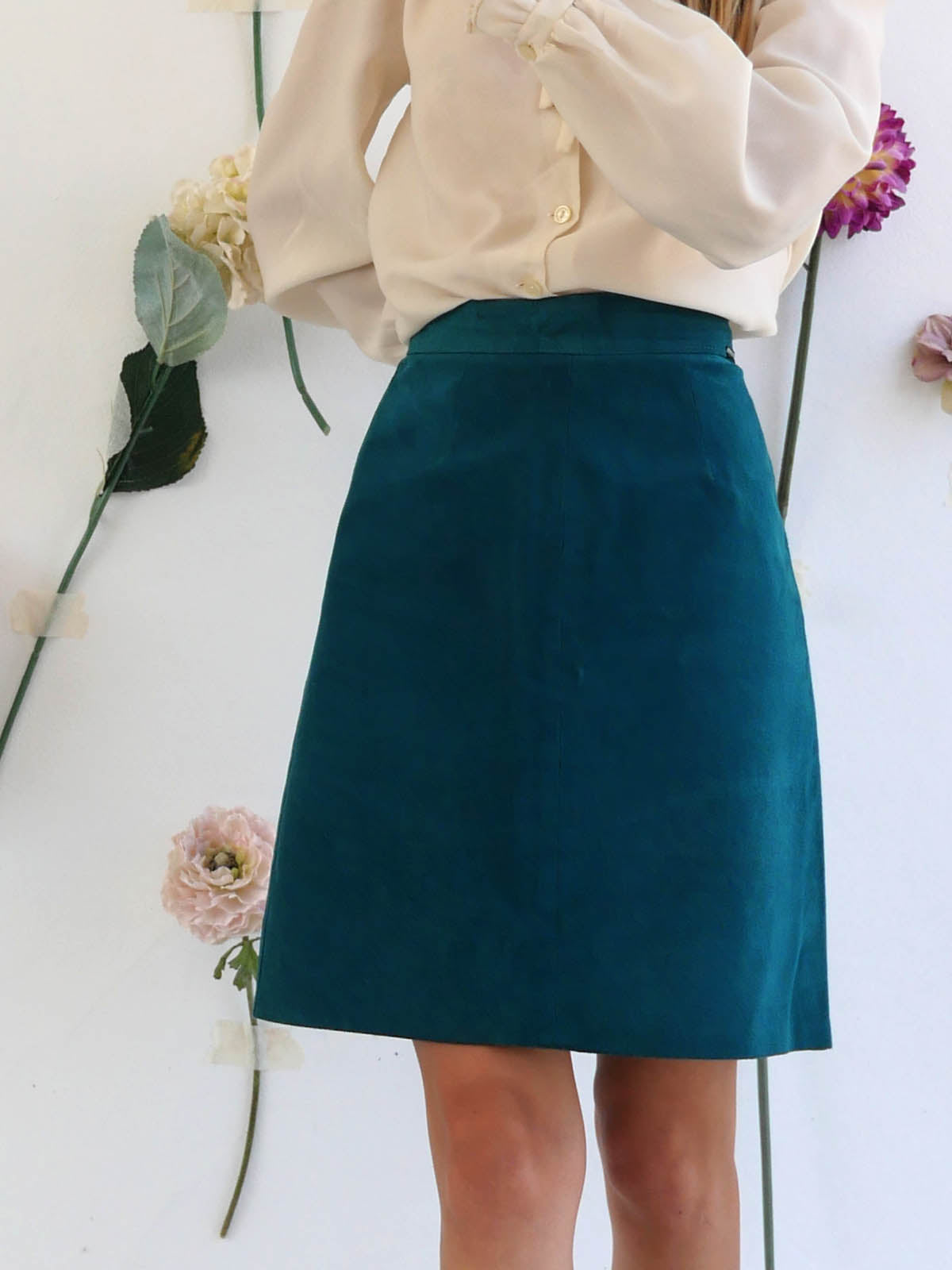 Vintage Dark Teal Suede Mini Skirt