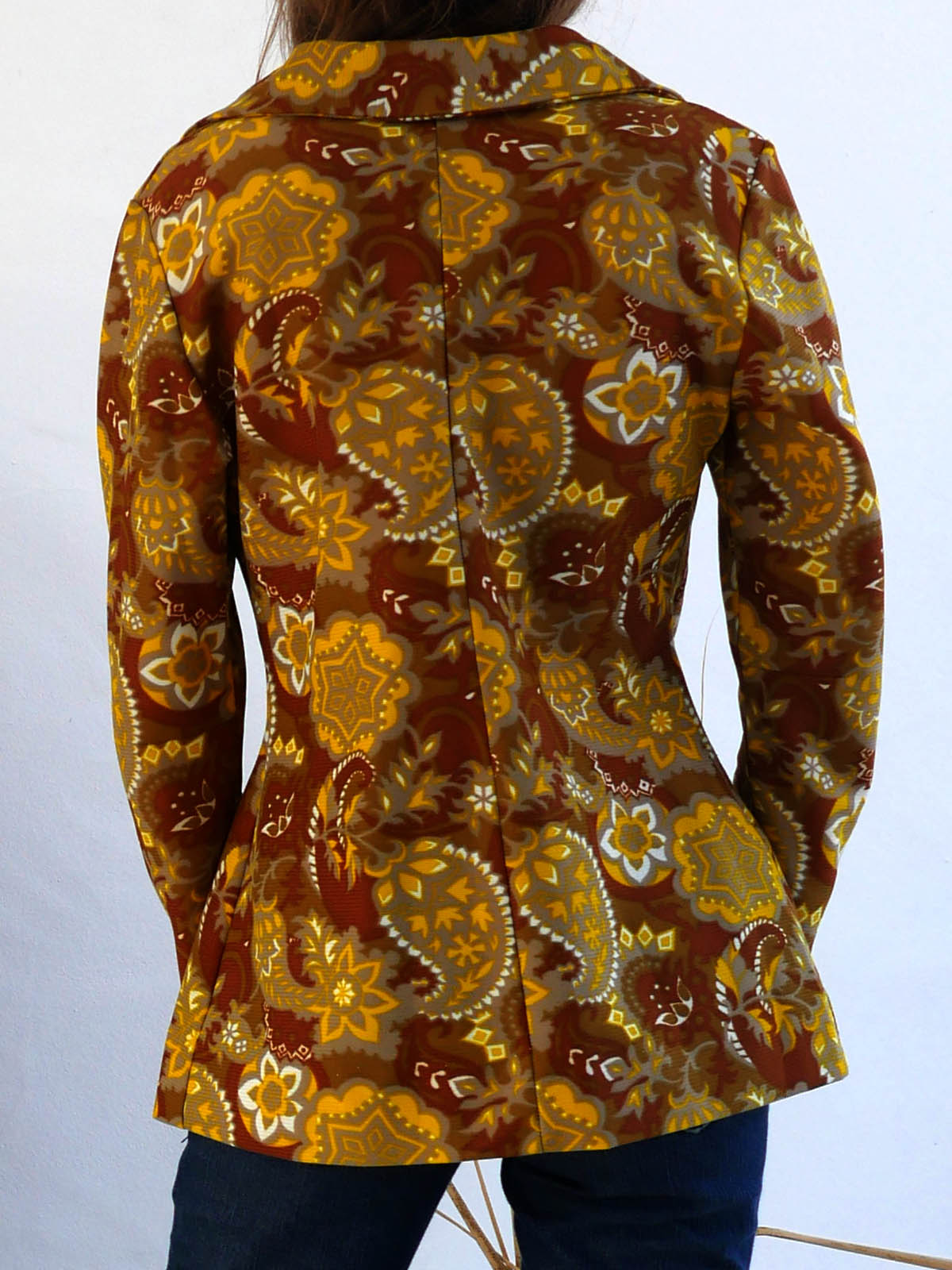 Long Sleeve Vintage Top with Mustard and Brown Paisley Print