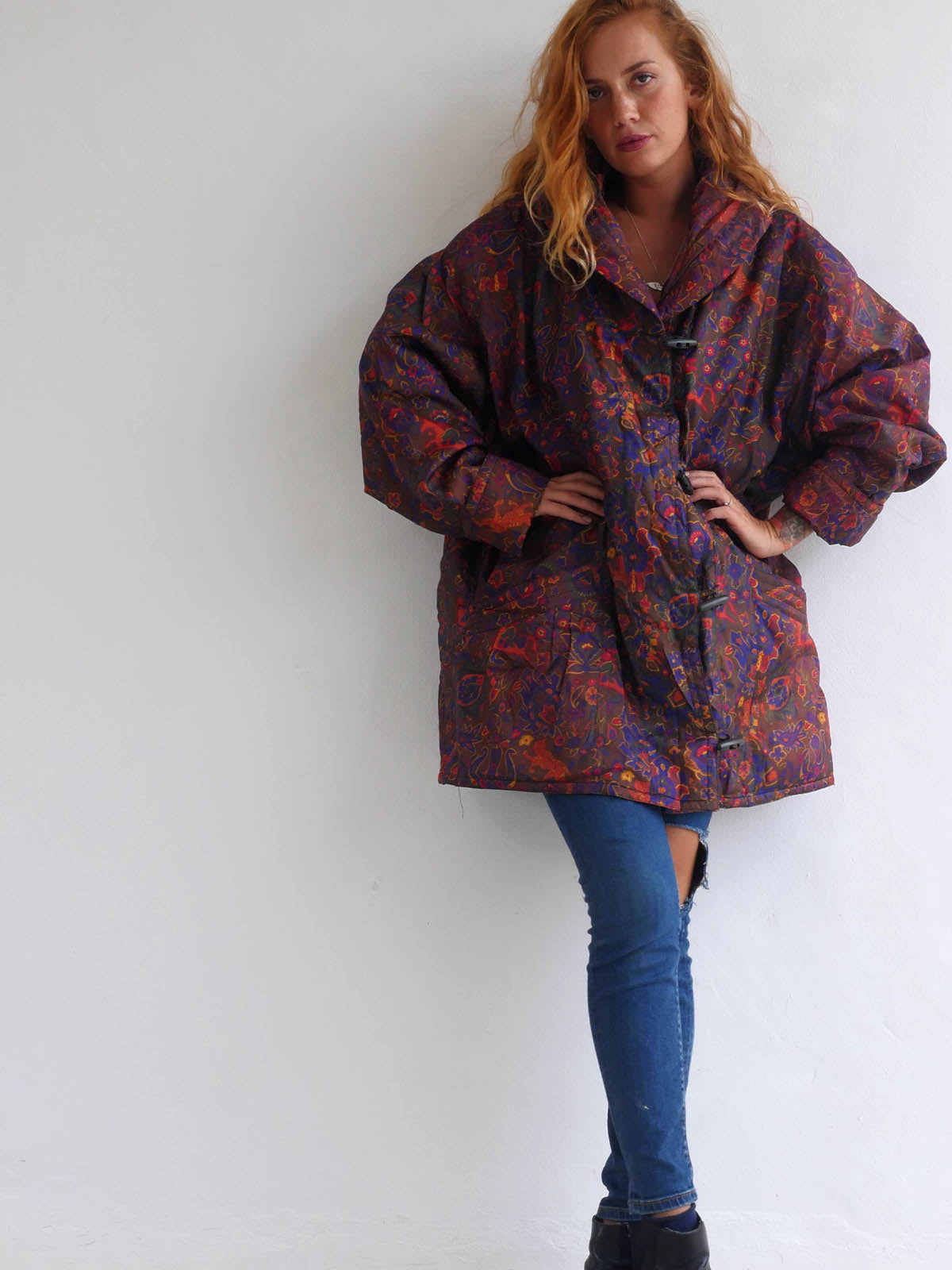 Oversized Puffer Jacket with Intricate Print