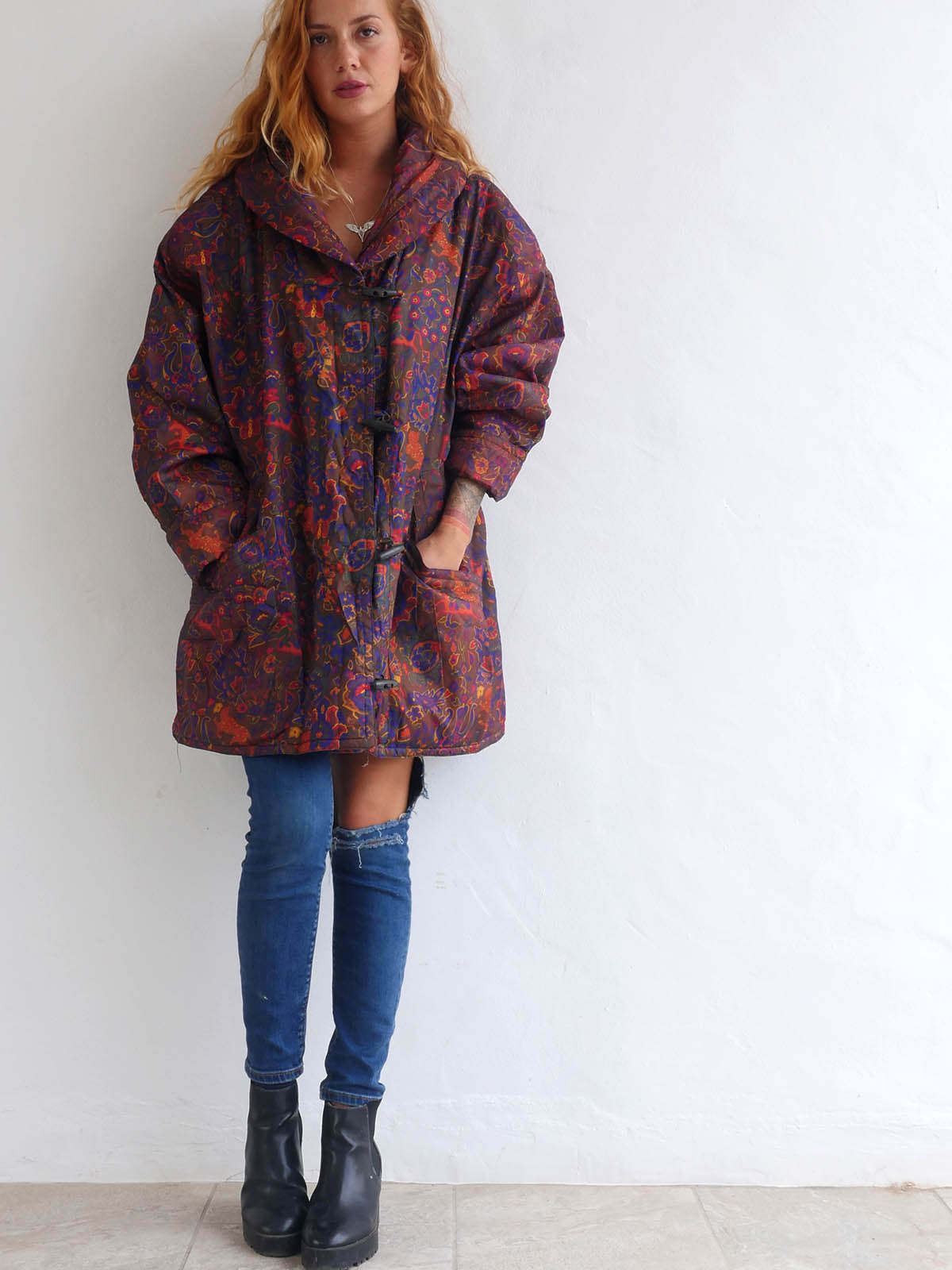 Oversized Puffer Jacket with Intricate Print