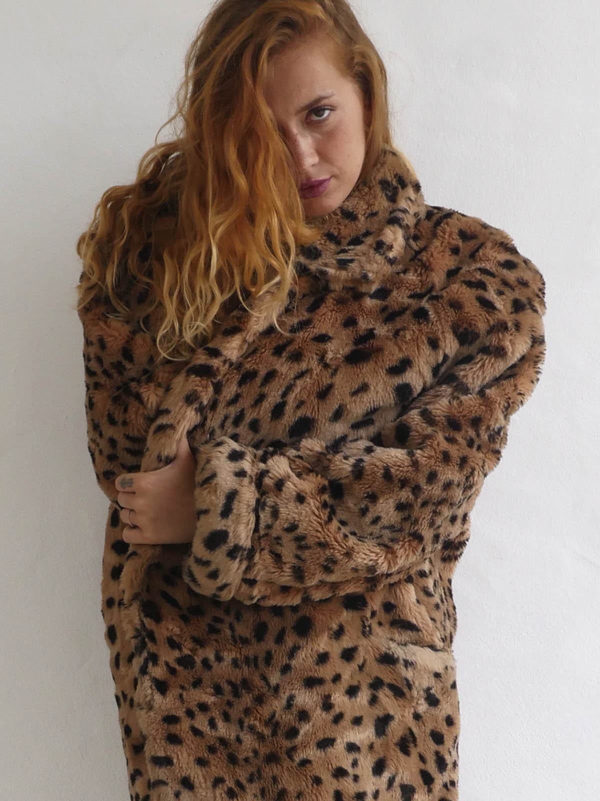 Long Oversized Leopard Print Faux Fur Coat