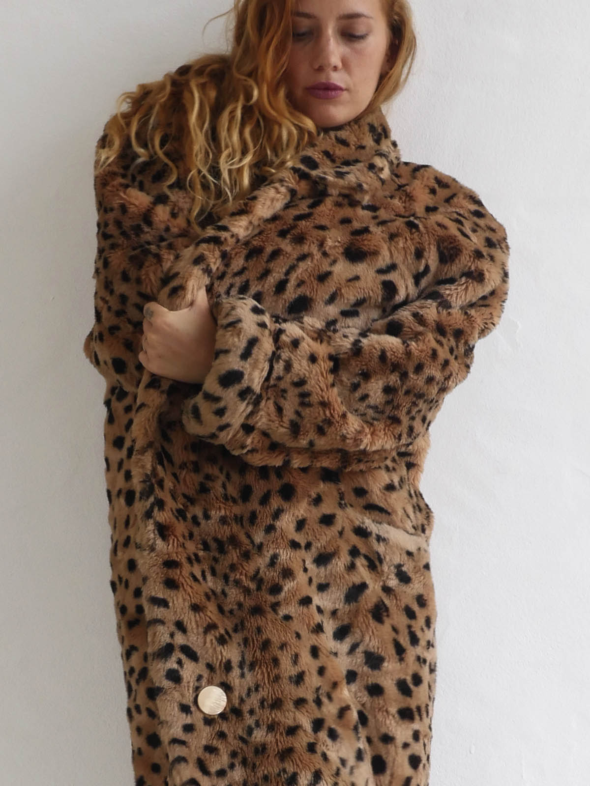 Long Oversized Leopard Print Faux Fur Coat