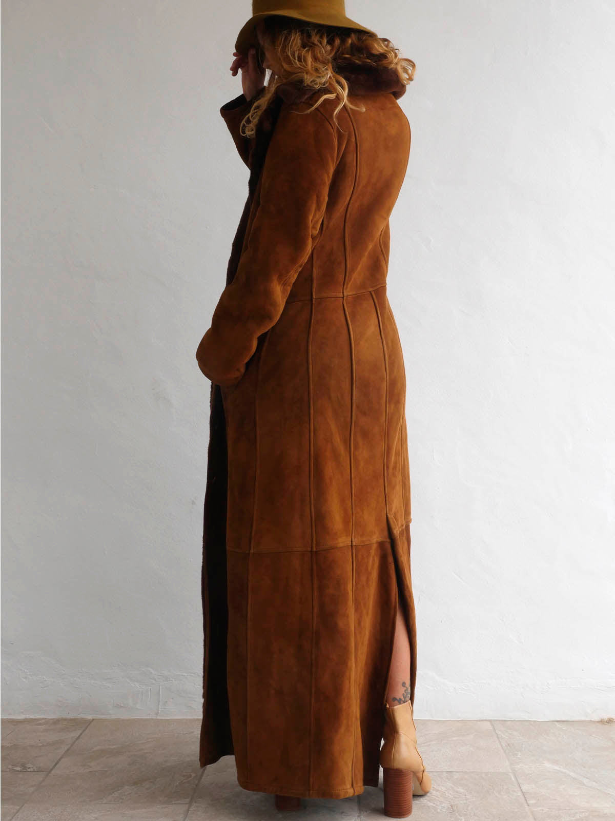 Vintage Long Brown Suede and Faux Fur Coat 