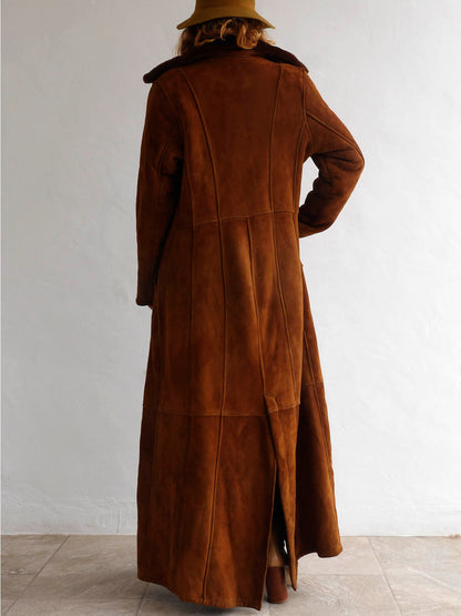 Vintage Long Brown Suede and Faux Fur Coat 