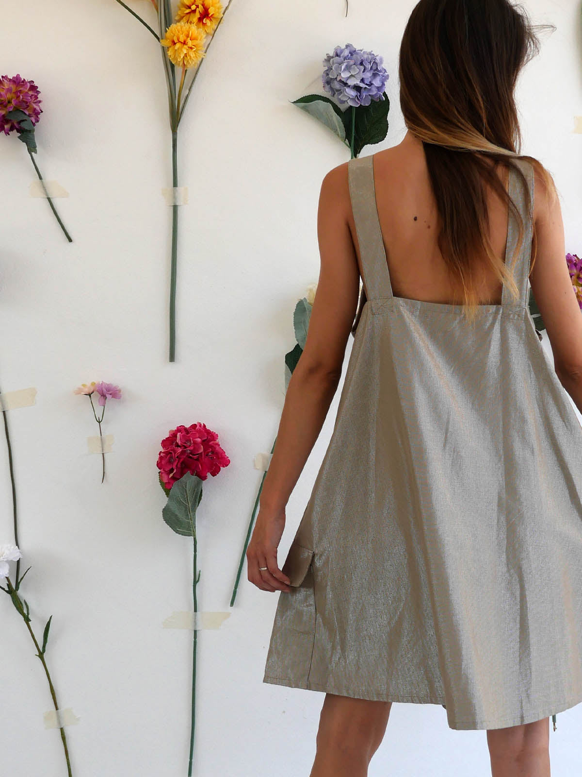 Golden Sand Colored Dress with Straps and Side Pockets