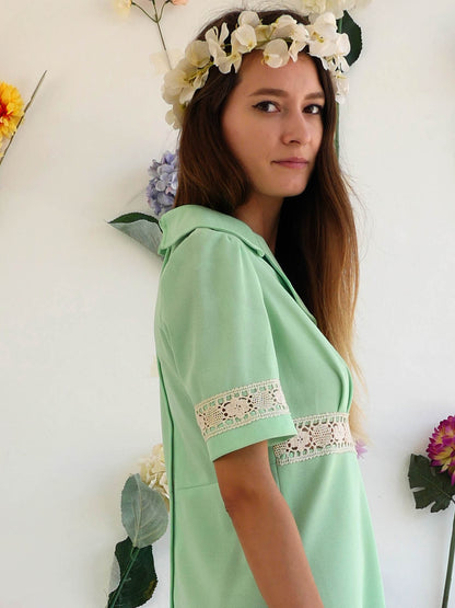 Light Green Summer Midi Dress with Lace Detail