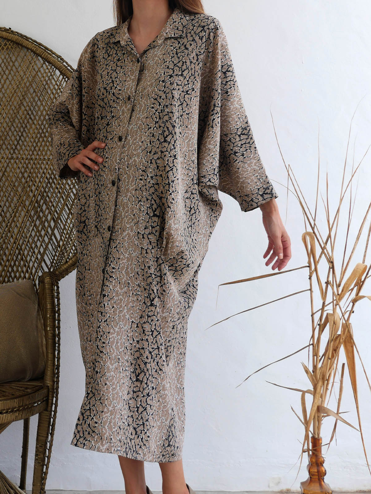 Animal Print Long Robe / Dress in Vintage Silhouette