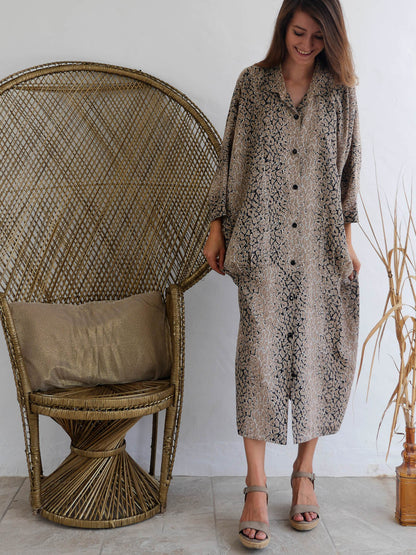 Animal Print Long Robe / Dress in Vintage Silhouette