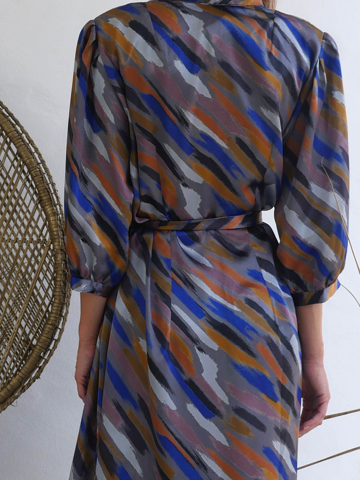 Midi Dress with Abstract Print in Earthy Colors 