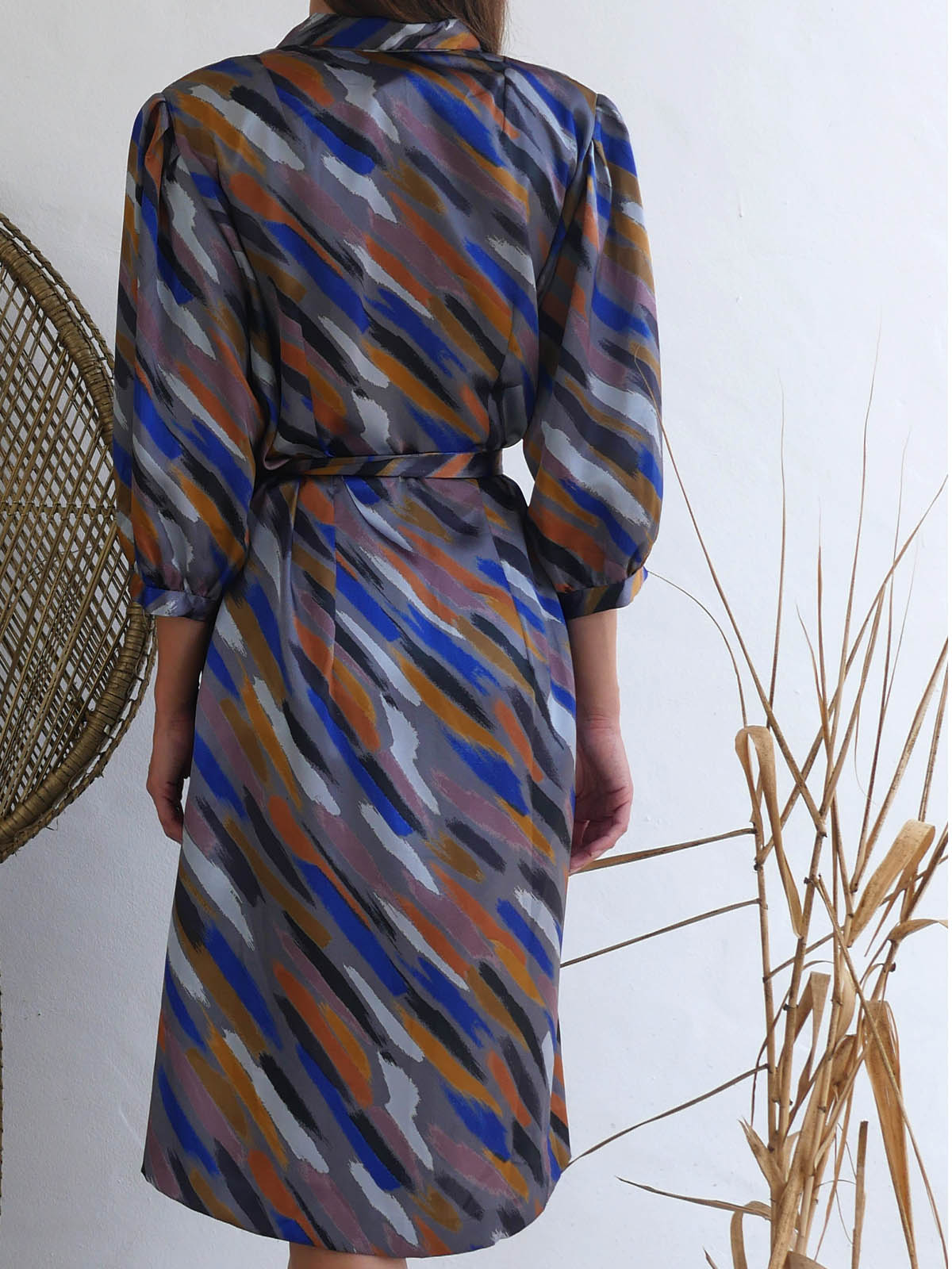 Midi Dress with Abstract Print in Earthy Colors 