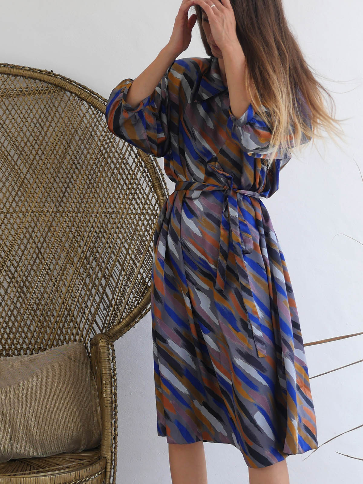 Midi Dress with Abstract Print in Earthy Colors 