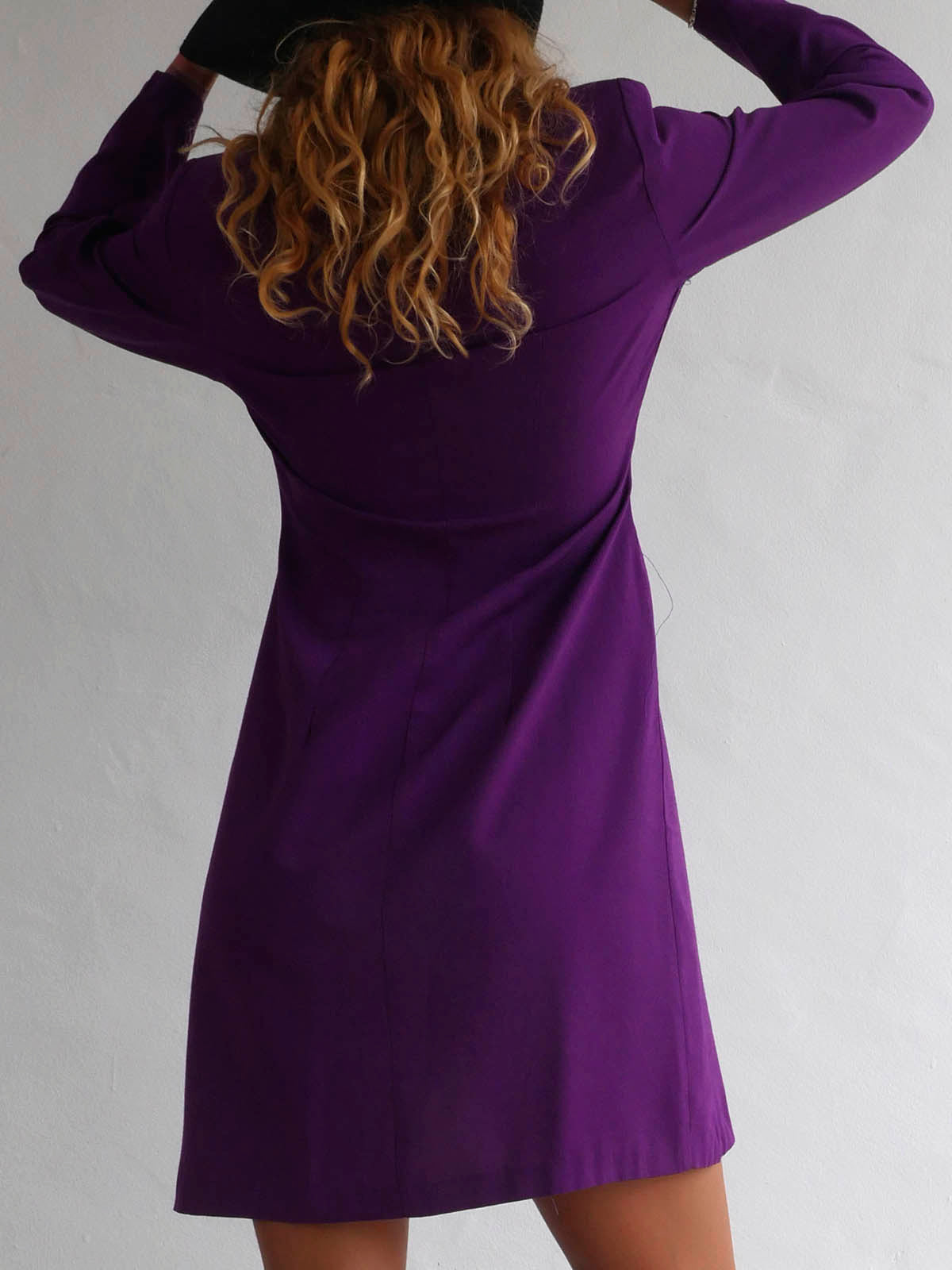 Bright Purple Button Down Dress with Black Lapels