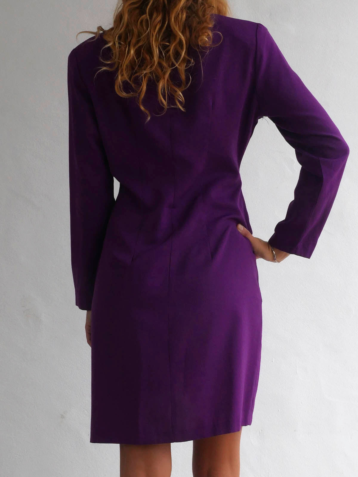 Bright Purple Button Down Dress with Black Lapels