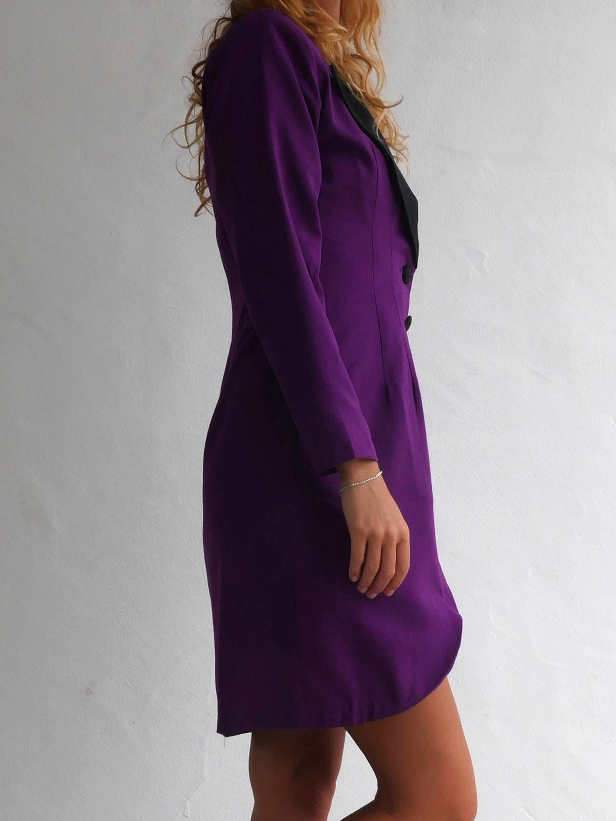 Bright Purple Button Down Dress with Black Lapels