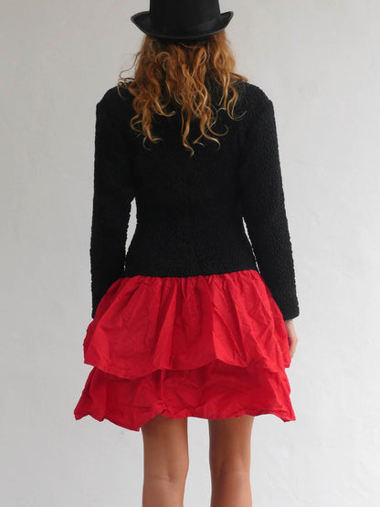 Elastic Black Dress with Bright Red Ruffled Skirt