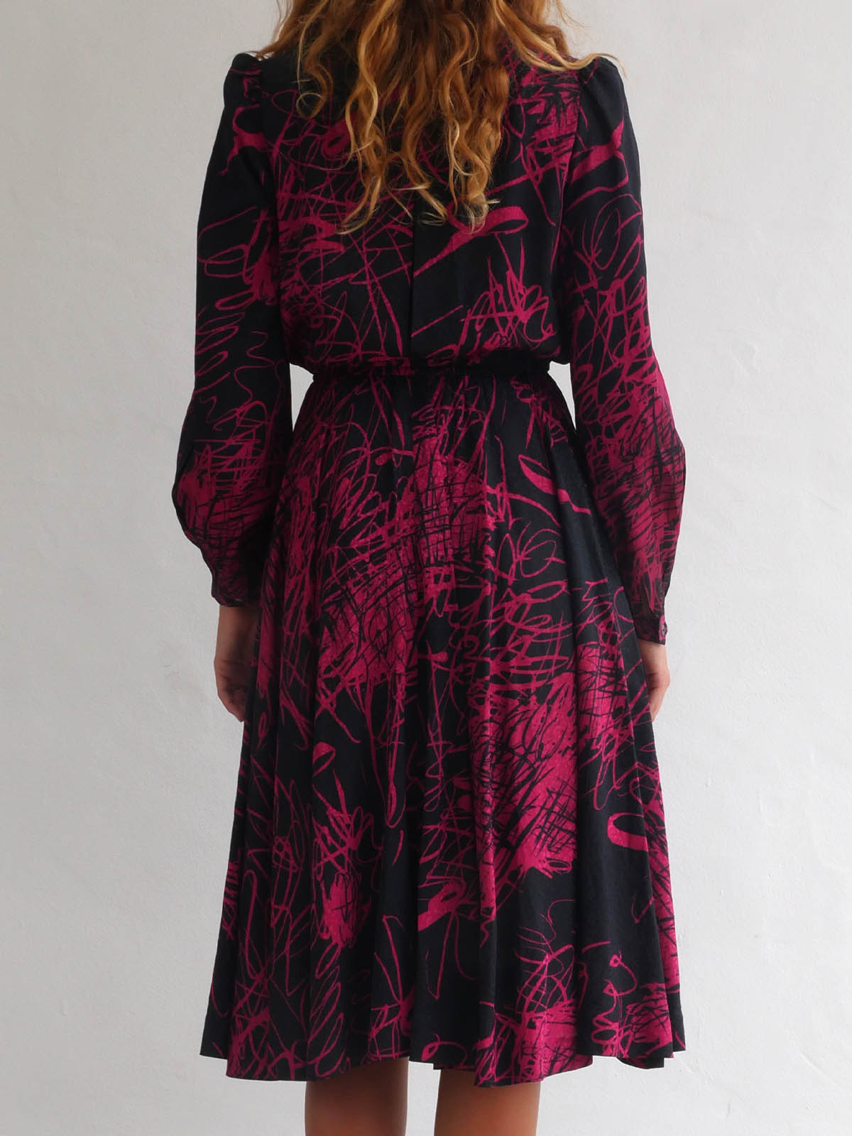 Japanese Vintage Dress with Circular Skirt and Striking Abstract Print