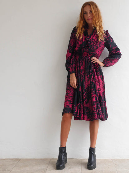 Japanese Vintage Dress with Circular Skirt and Striking Abstract Print