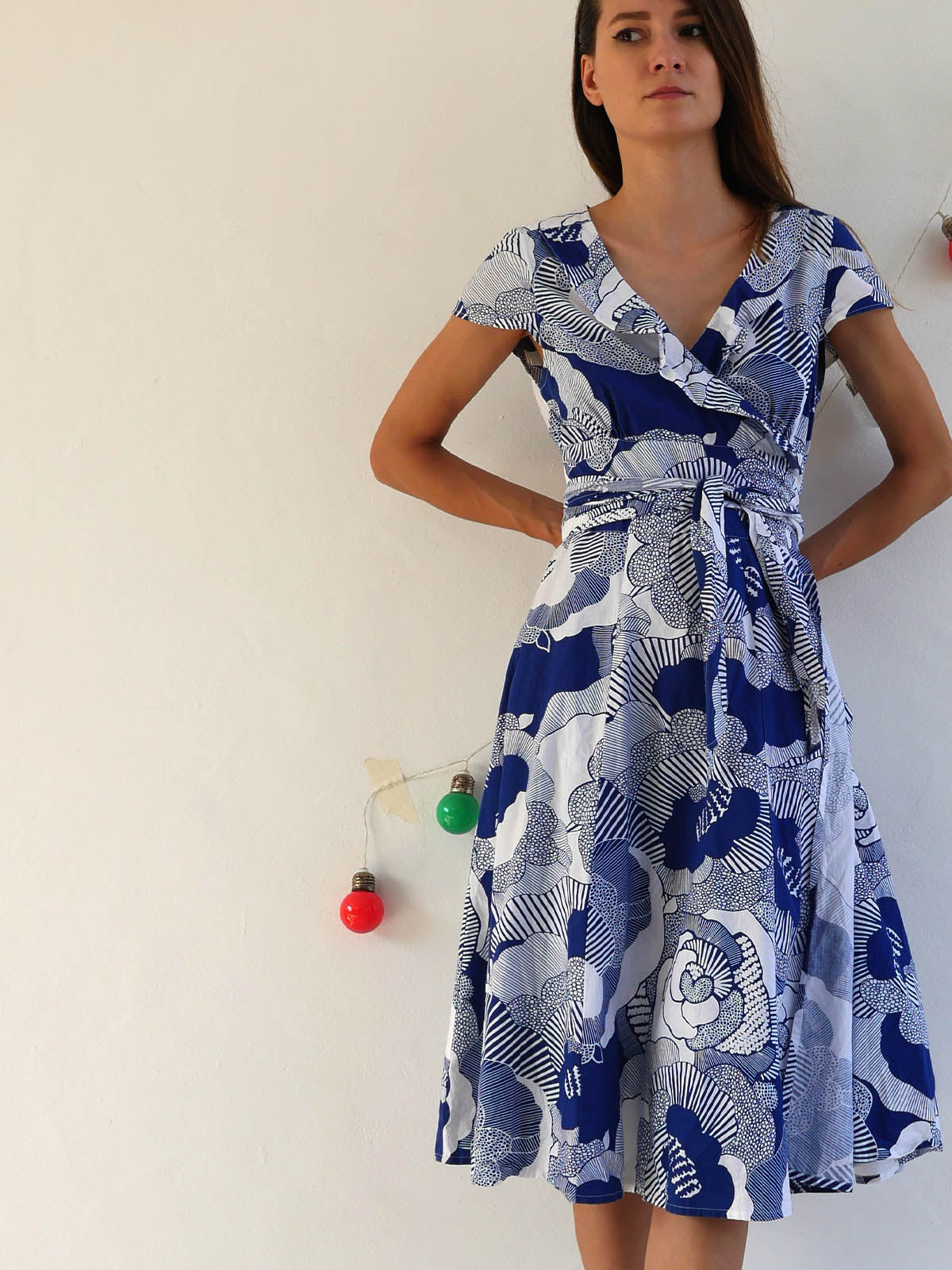 Summer Wrap Dress in Blue and White