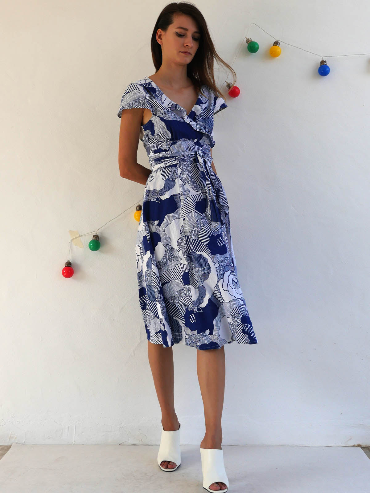 Summer Wrap Dress in Blue and White