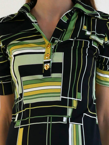 Mini Dress with Black Green and Yellow Geometrical Print