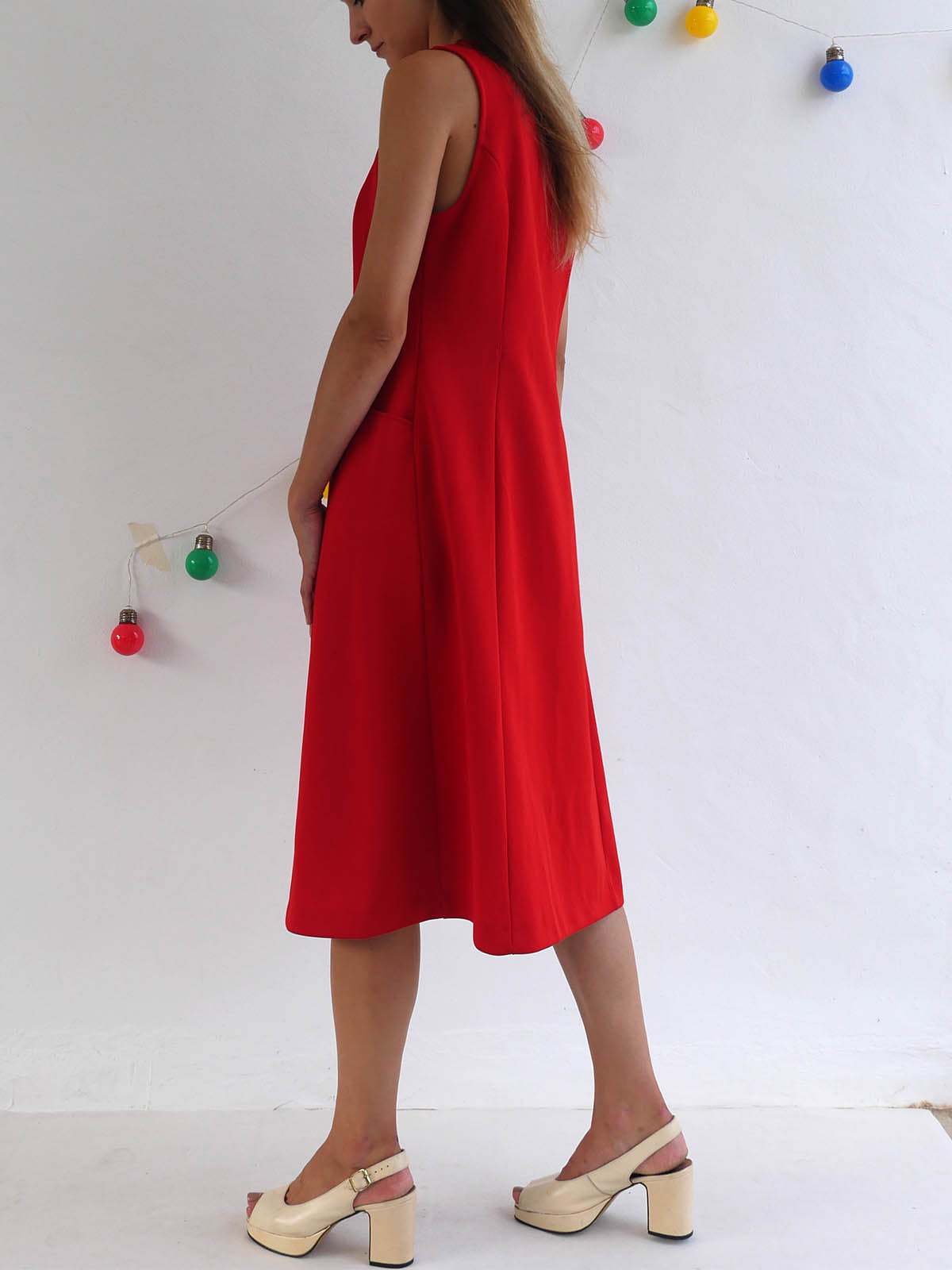 Bright Red Button Down Sleeveless Dress