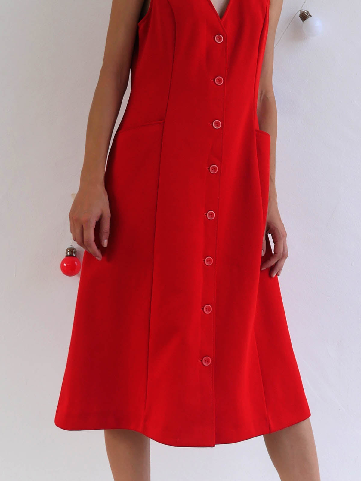 Bright Red Button Down Sleeveless Dress