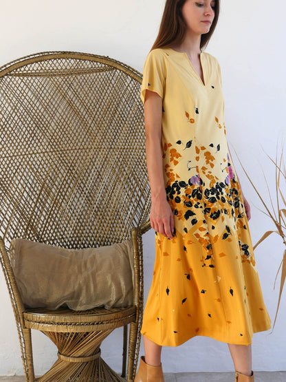 Two Tone Yellow Sleeveless Summer Dress with Midi Skirt 