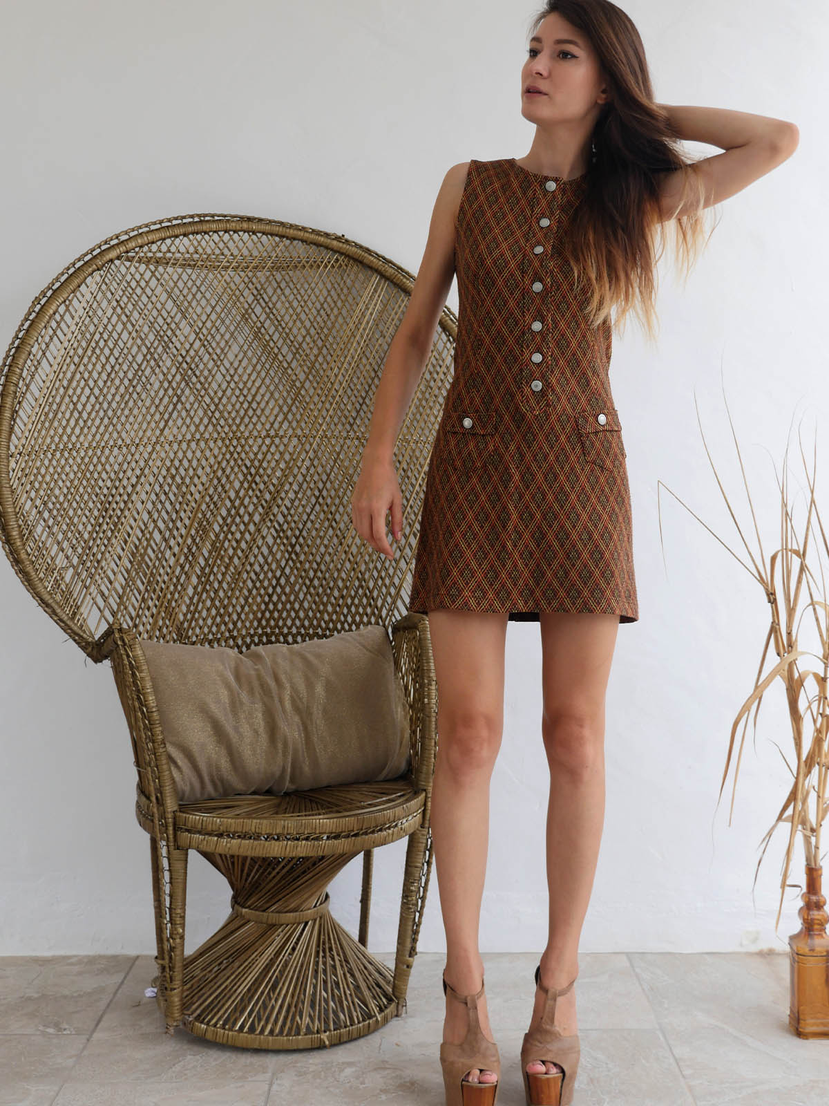 60s Youthquake Style Mini Dress in Earthy Colors