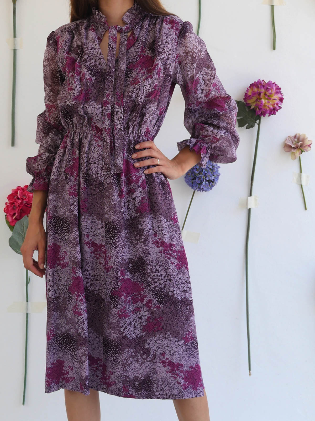 Vintage Purple and Violet Midi Dress for Special Occasion