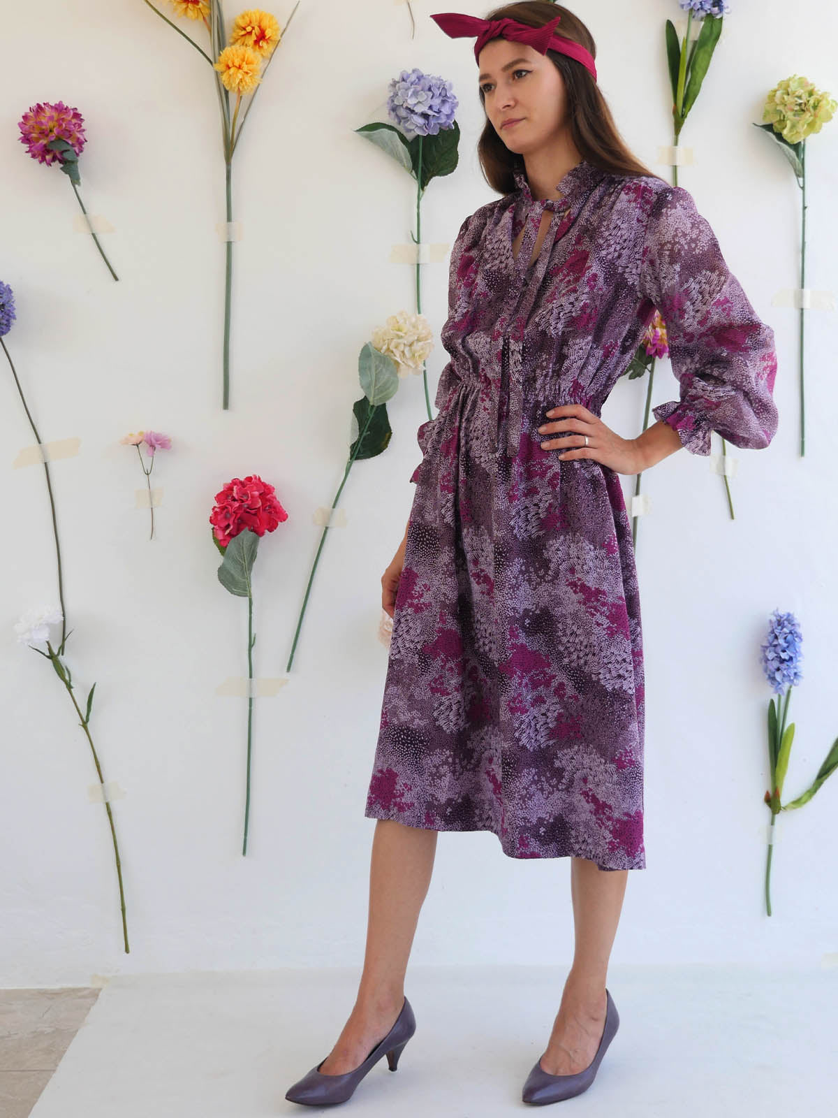 Vintage Purple and Violet Midi Dress for Special Occasion