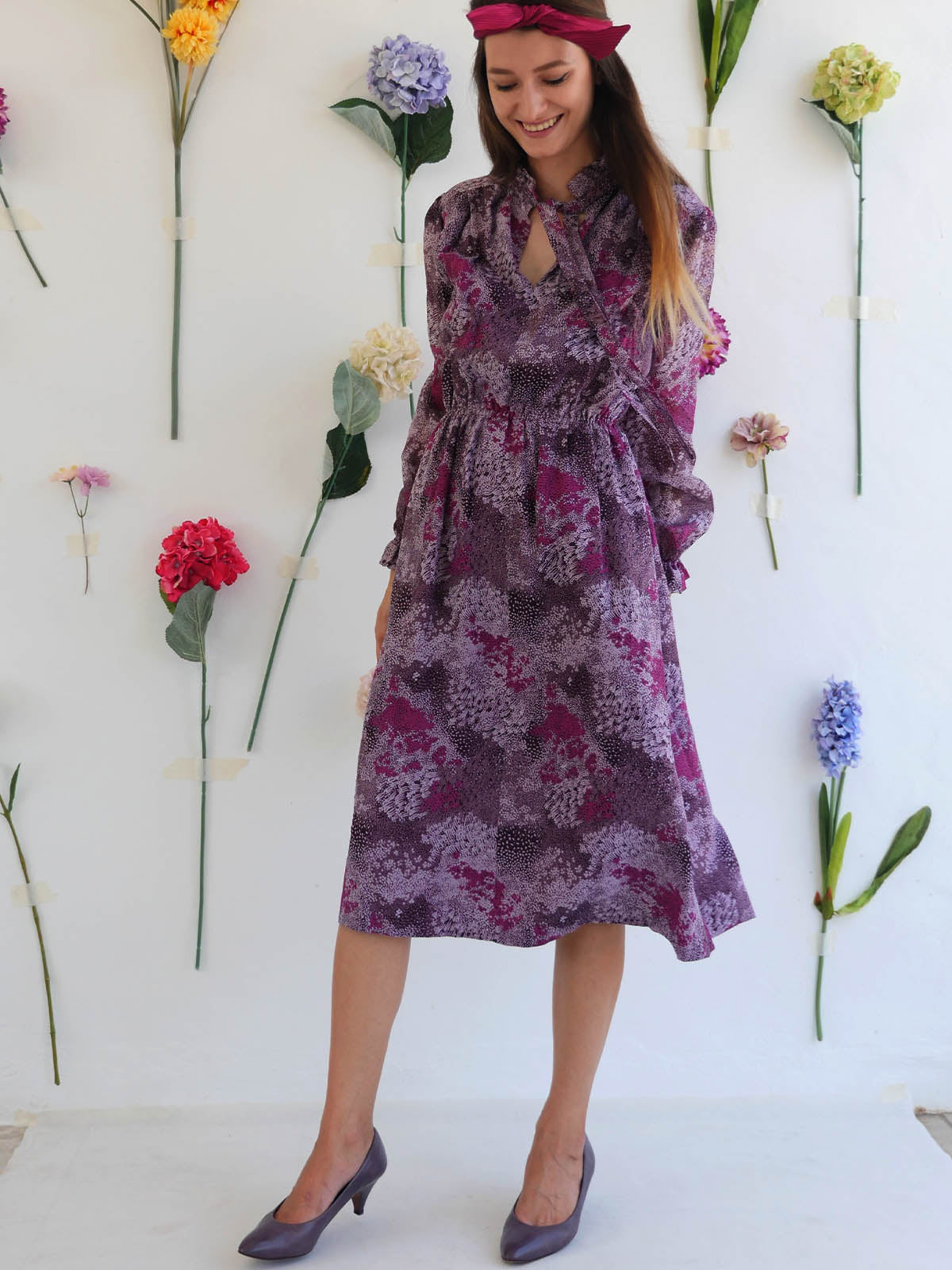 Vintage Purple and Violet Midi Dress for Special Occasion