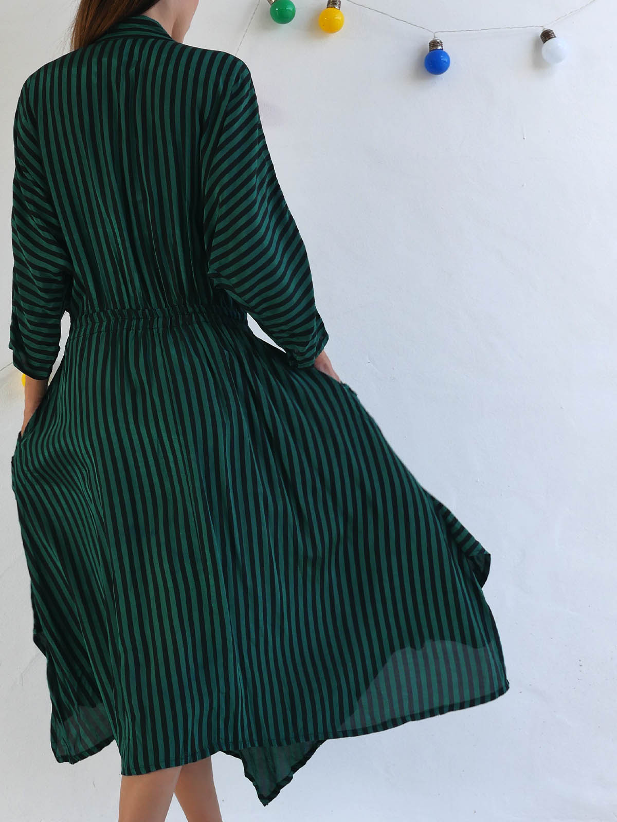 Unique Dark Green and Black Asymmetrical Striped Dress