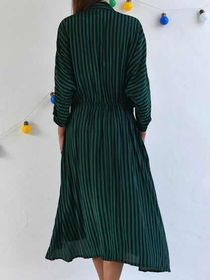 Unique Dark Green and Black Asymmetrical Striped Dress