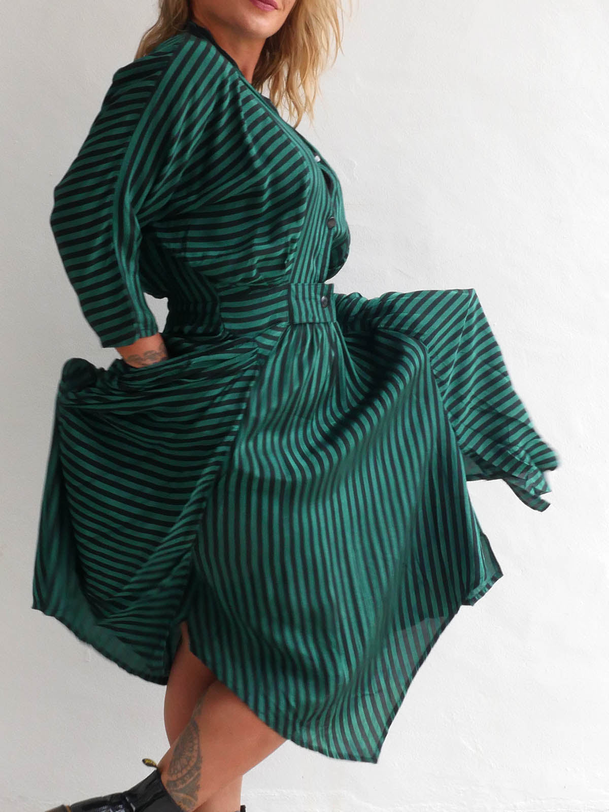 Unique Dark Green and Black Asymmetrical Striped Dress