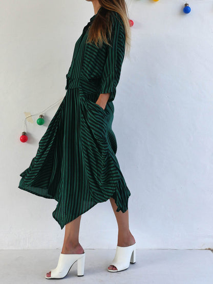 Unique Dark Green and Black Asymmetrical Striped Dress