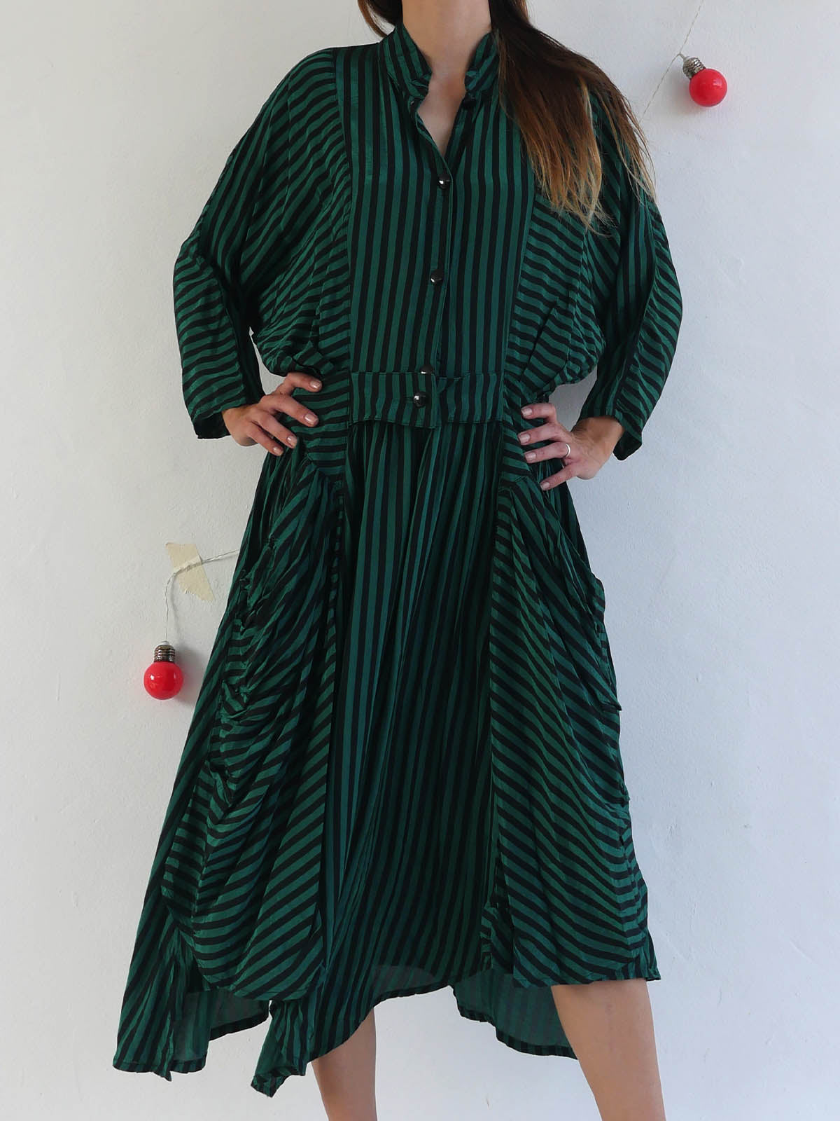 Unique Dark Green and Black Asymmetrical Striped Dress