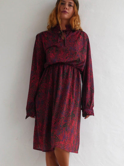 Midi Dress with Animal Print in Maroon Color