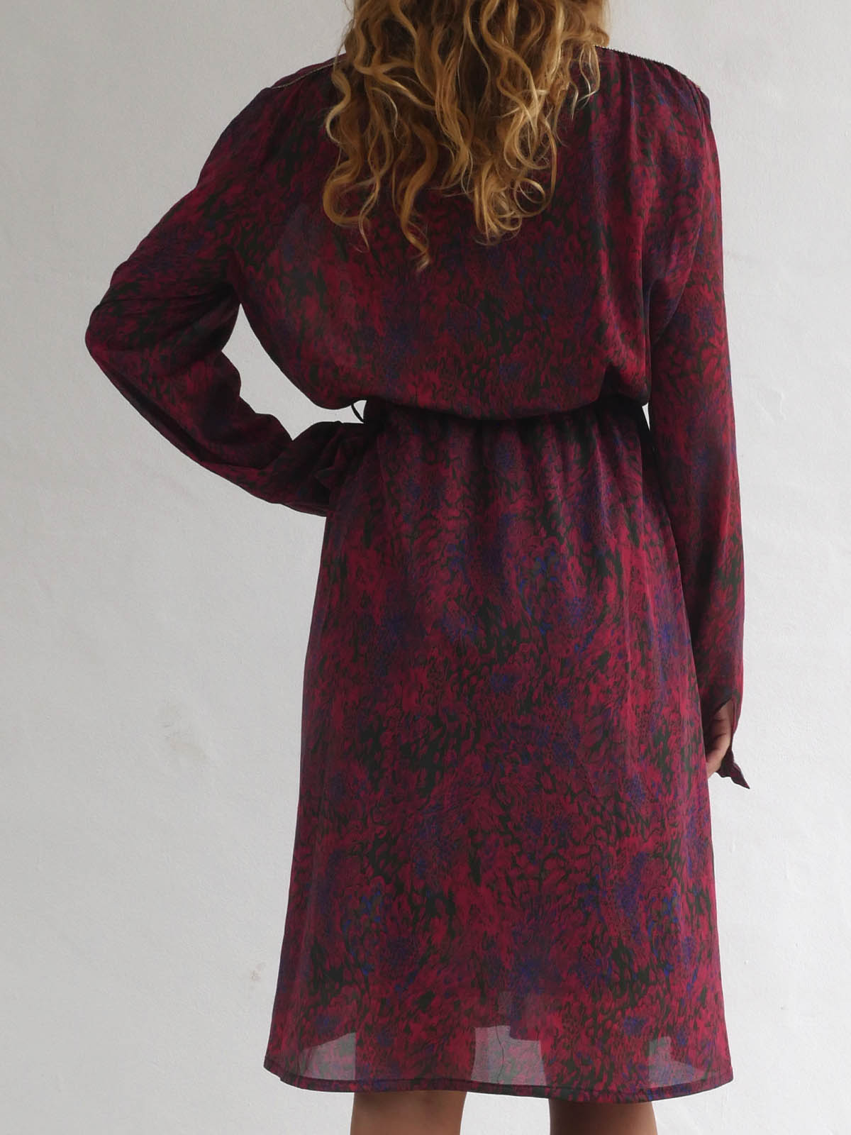 Midi Dress with Animal Print in Maroon Color