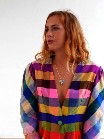 Vintage Silk Multicolor Checkered Jacket 