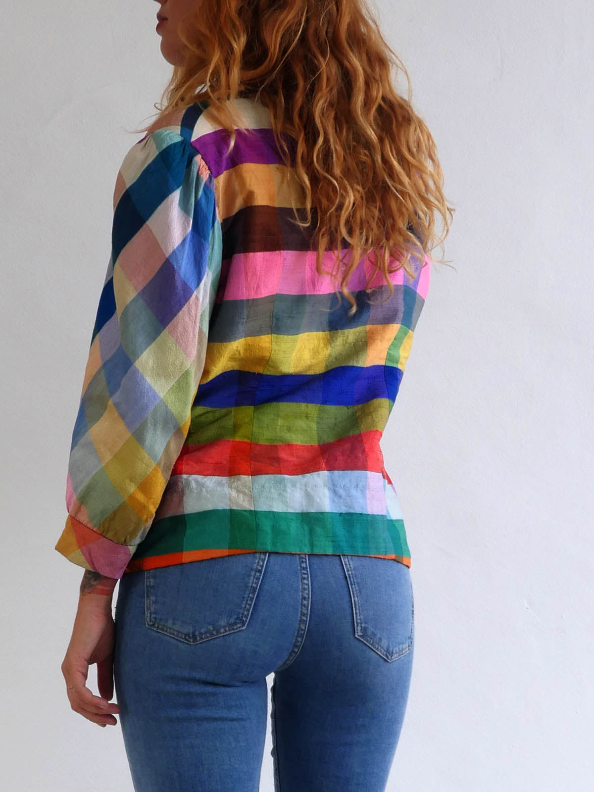 Vintage Silk Multicolor Checkered Jacket 