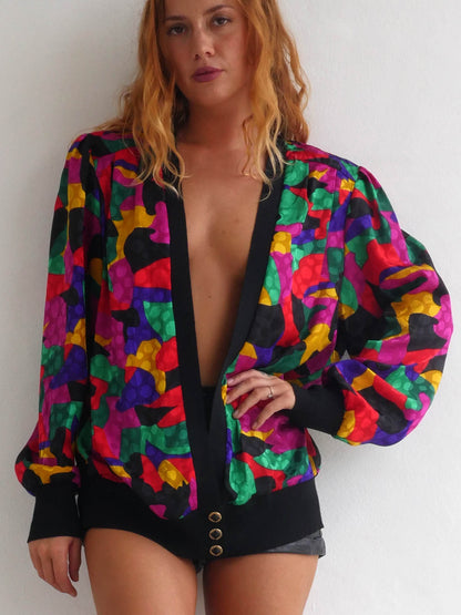 Brightly Colored Jacket with Deep Cleavage and Wide Shoulders