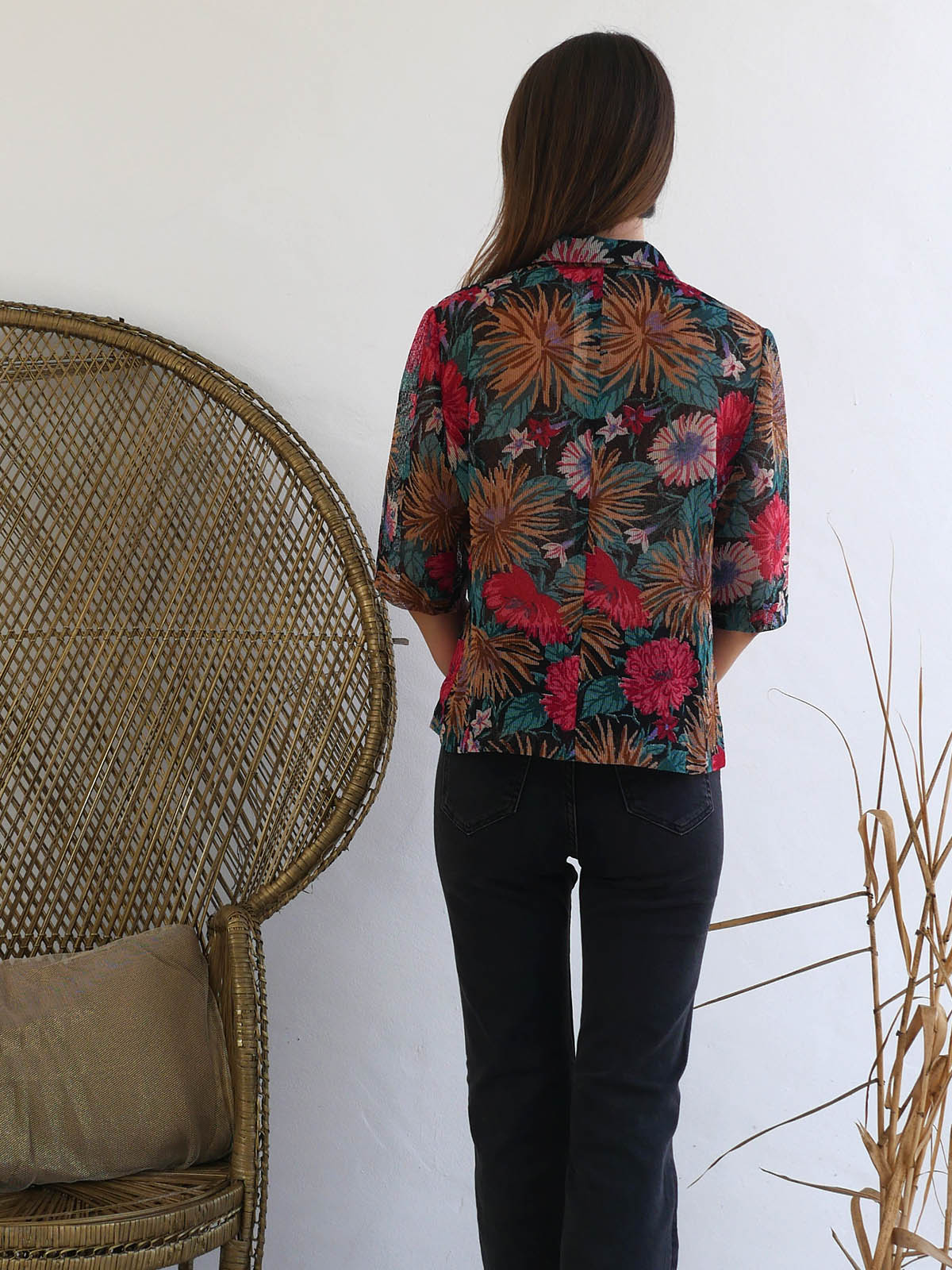 Floral Short Sleeve Jacket from Net Material