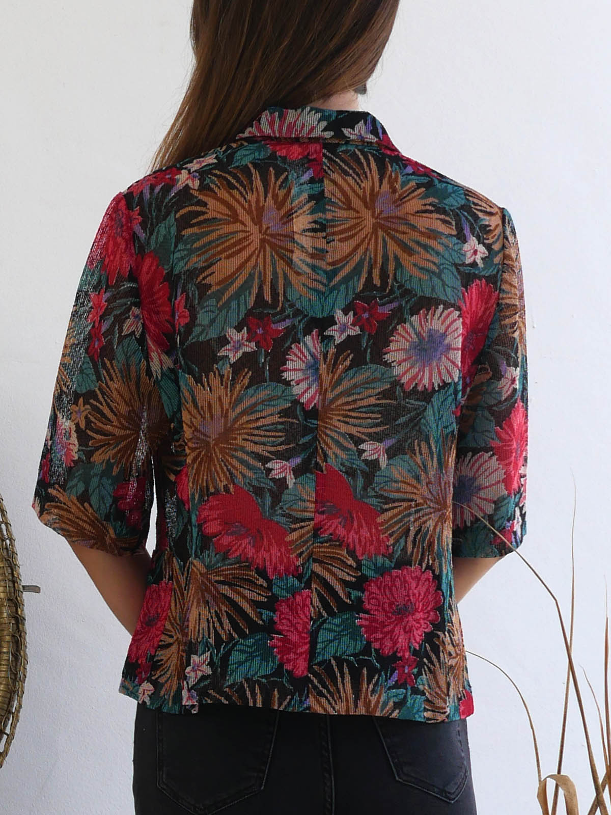 Floral Short Sleeve Jacket from Net Material