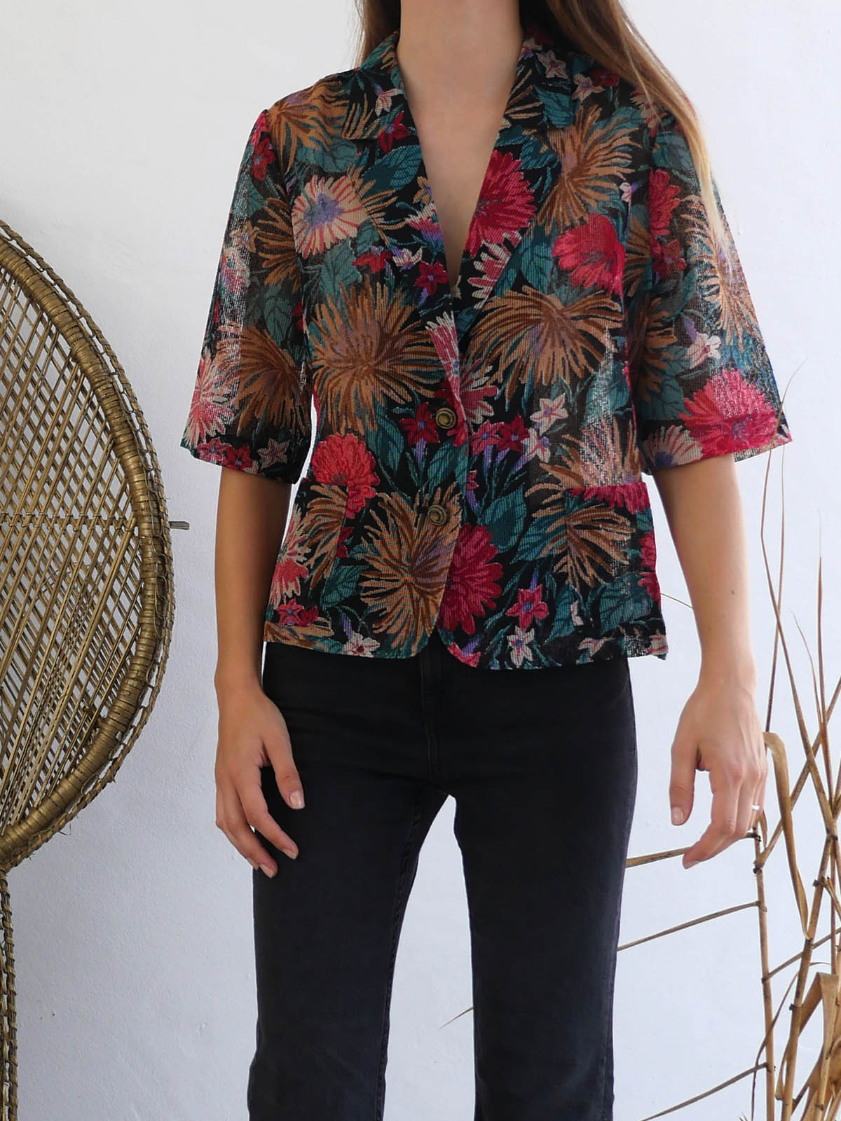 Floral Short Sleeve Jacket from Net Material