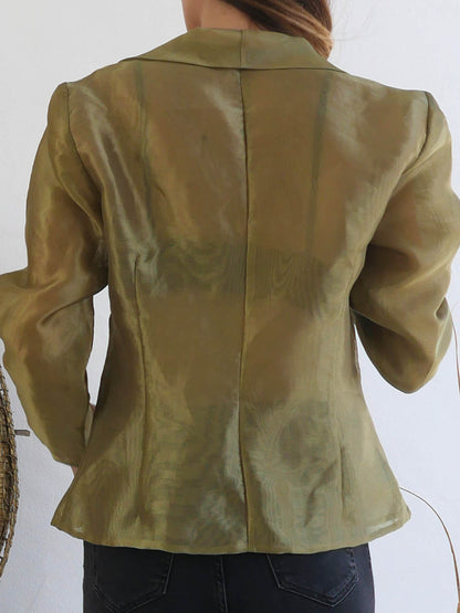 Back Detail of Olive Green Sheer Organza Jacket