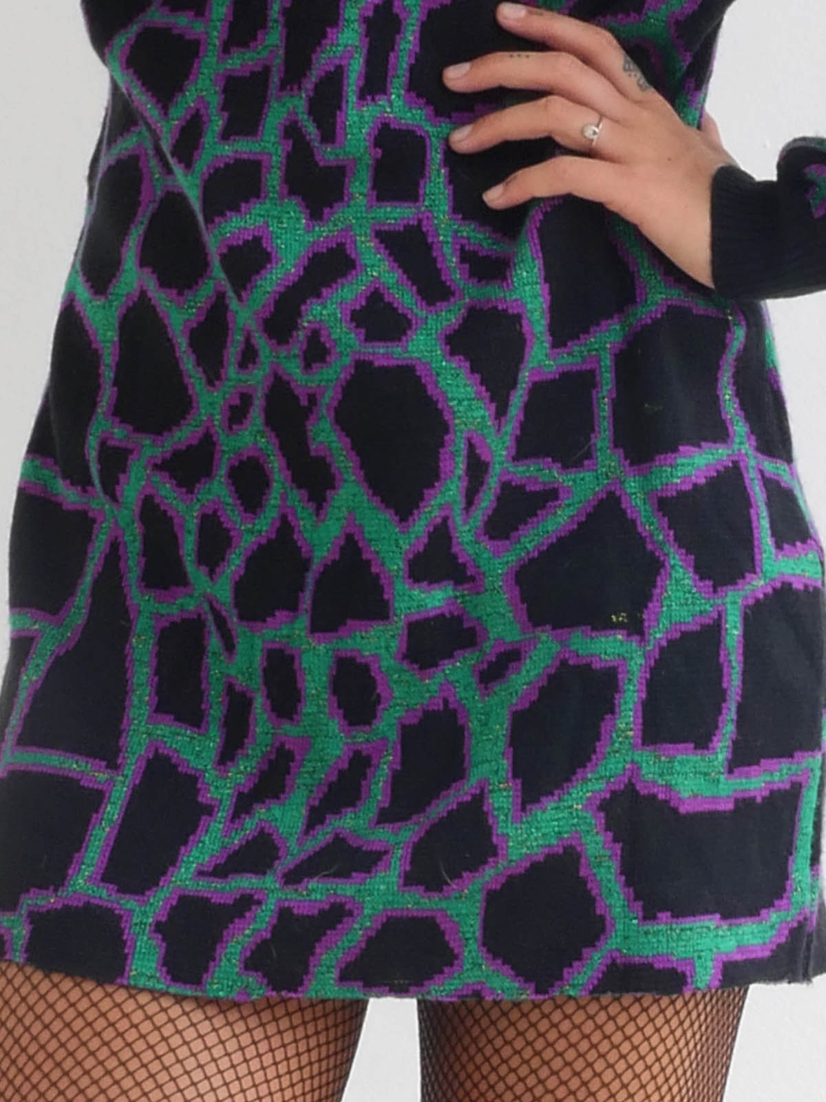 Mini Knit Dress with Long Sleeves and Abstract Pattern