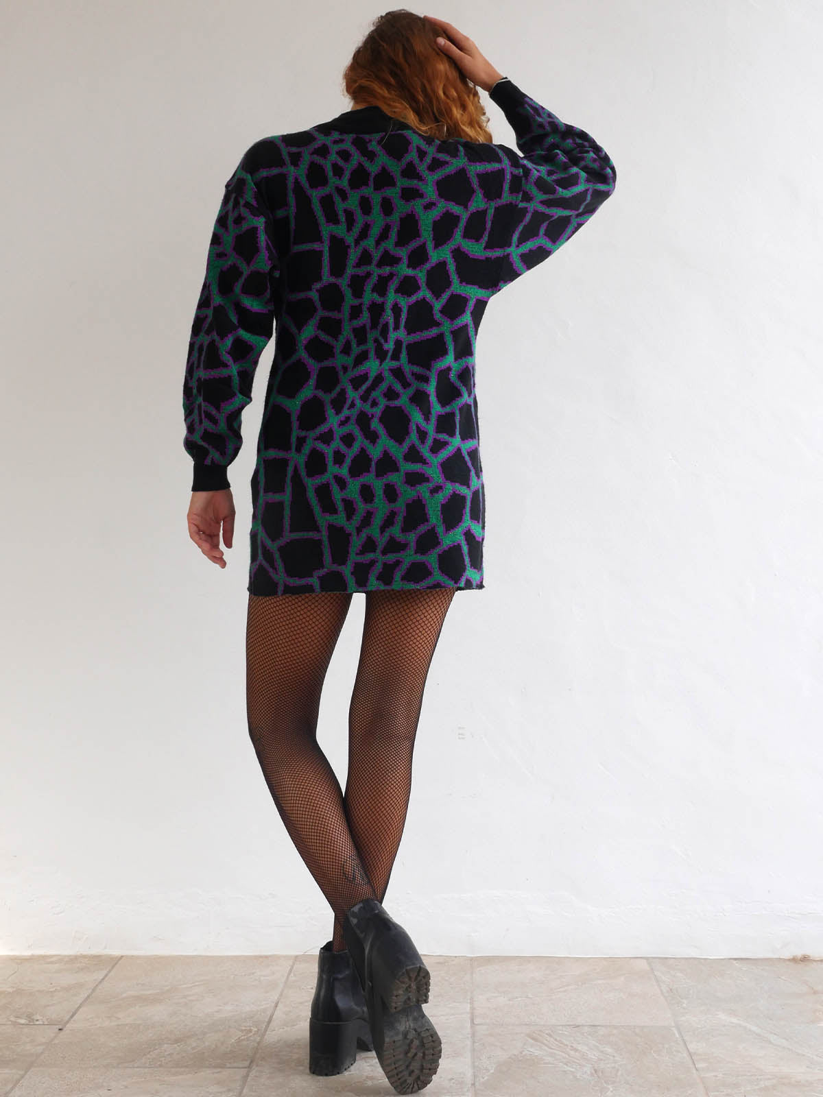 Mini Knit Dress with Long Sleeves and Abstract Pattern