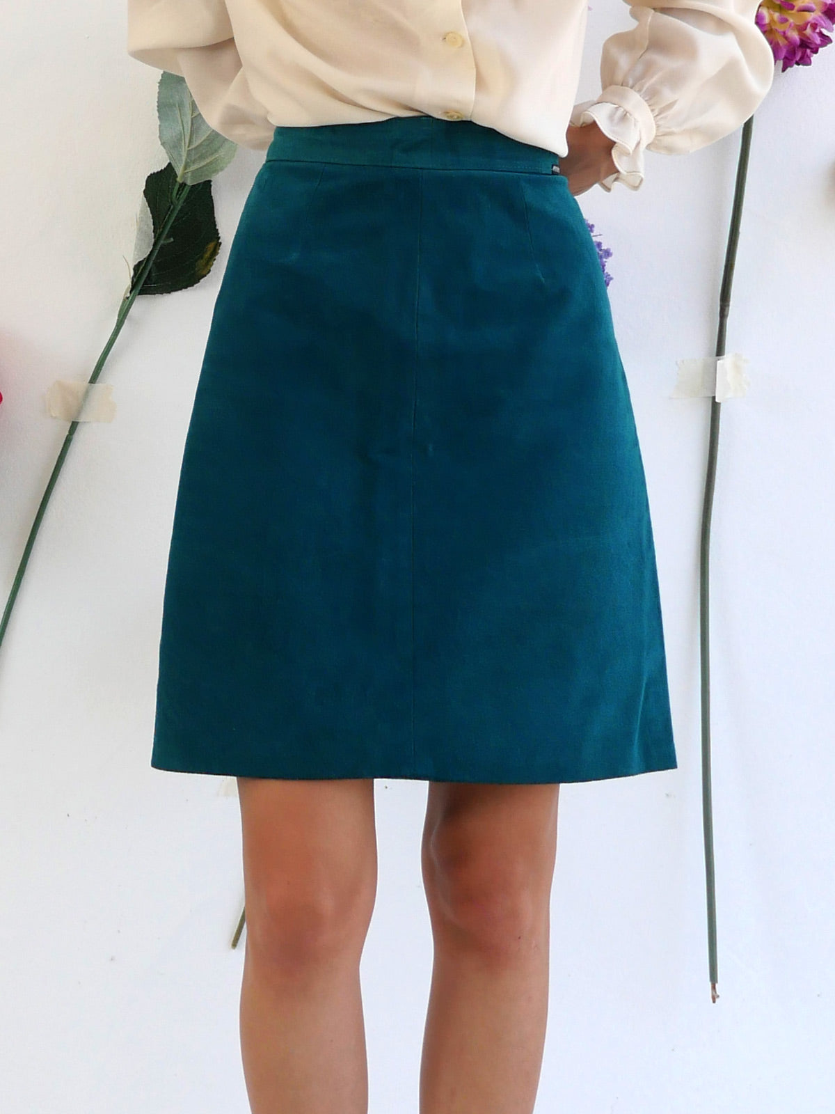 Vintage Dark Teal Suede Mini Skirt